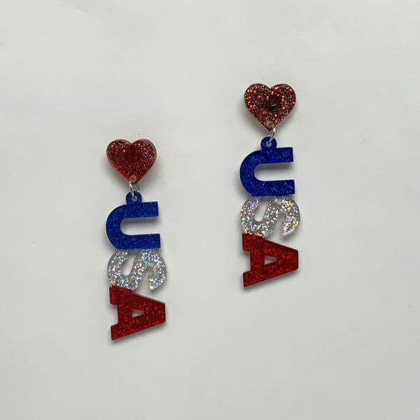 Lucite Heat "USA" Earrings