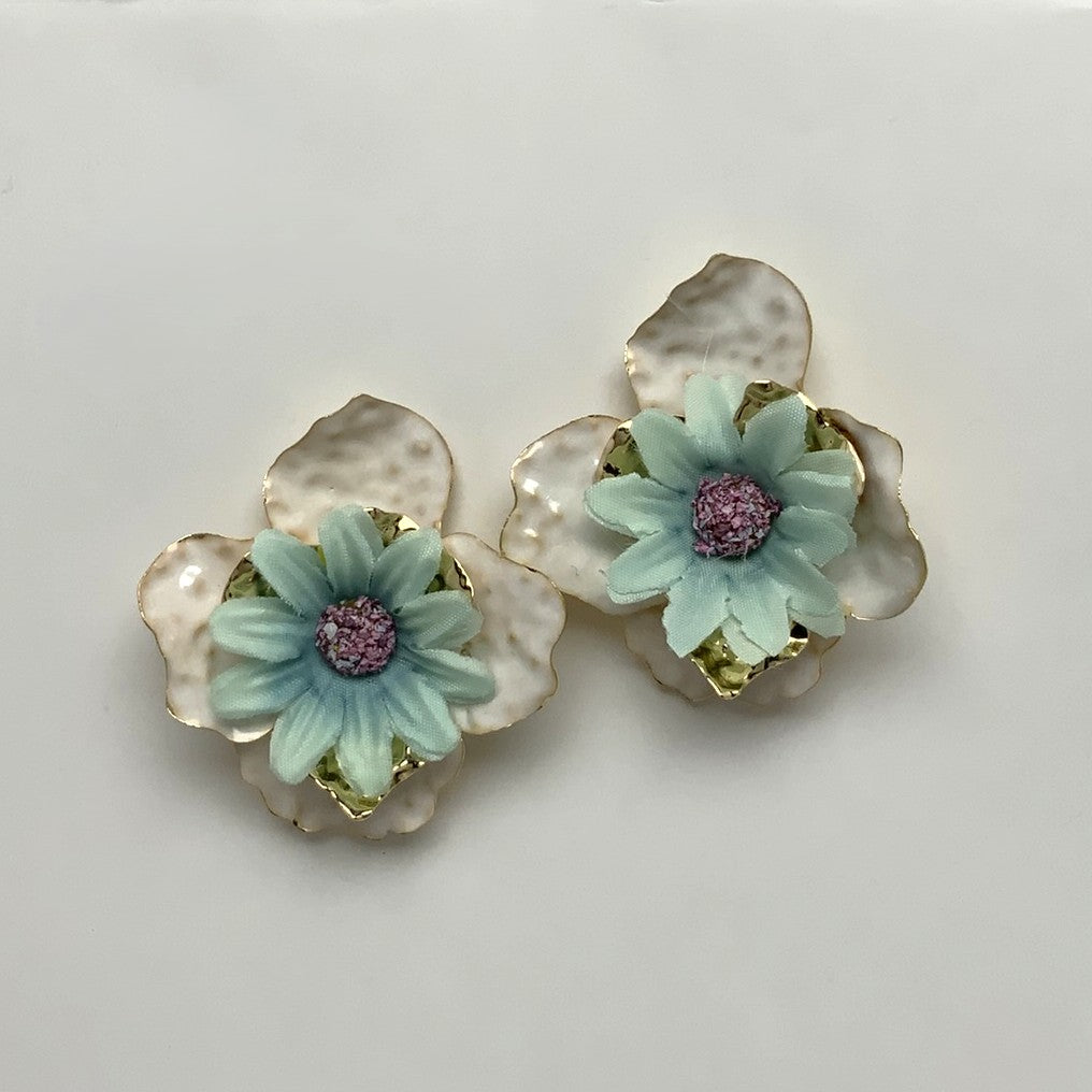 Metal w/ Fabric Flower Earrings