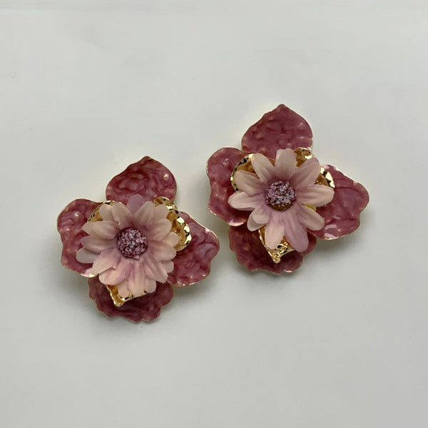 Metal w/ Fabric Flower Earrings