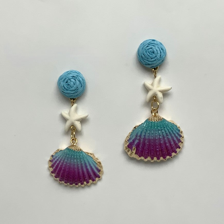 Colorful Twine Seashell Drop Earrings