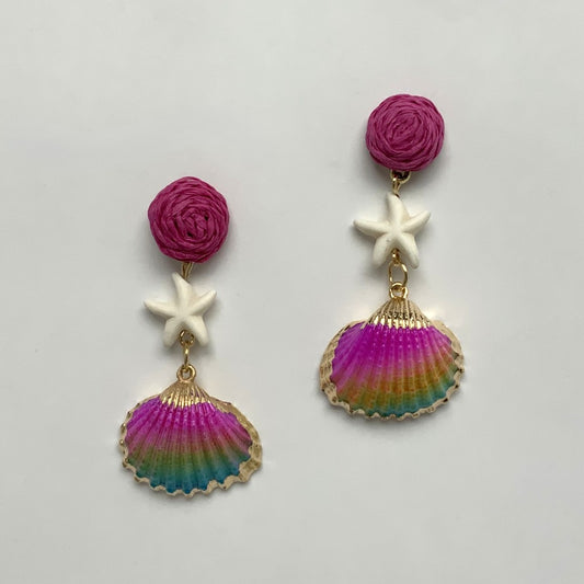 Colorful Twine Seashell Drop Earrings