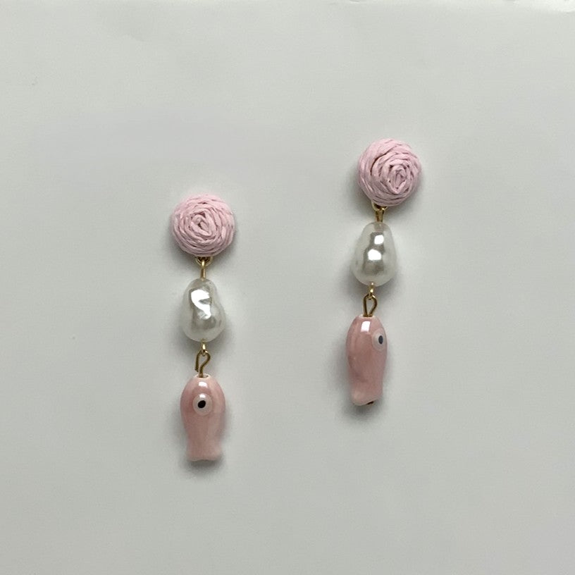 Twine Pearl Fish Drop Earrings