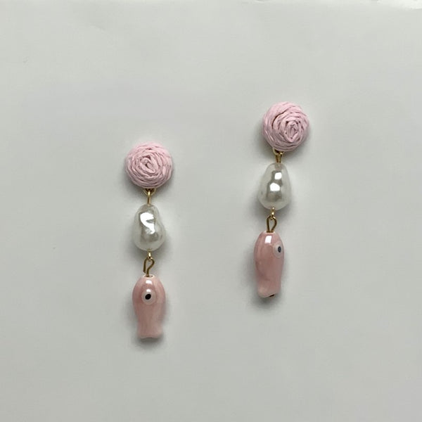 Twine Pearl Fish Drop Earrings