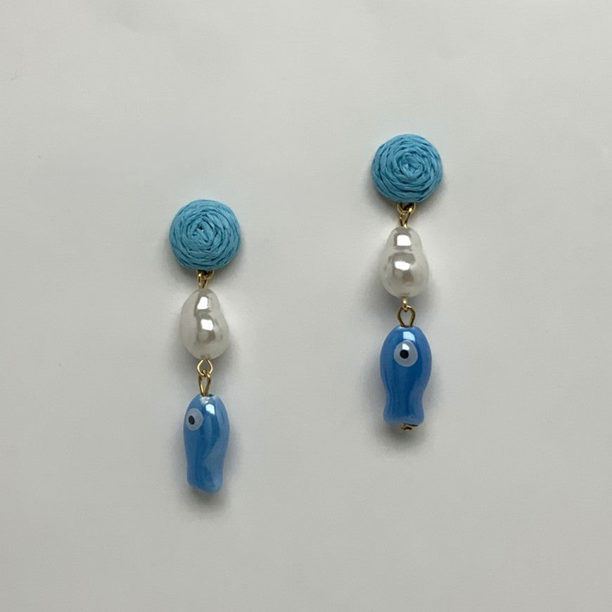 Twine Pearl Fish Drop Earrings
