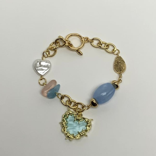 Heart Charm Beaded Lucite Toggle Clasp Bracelet