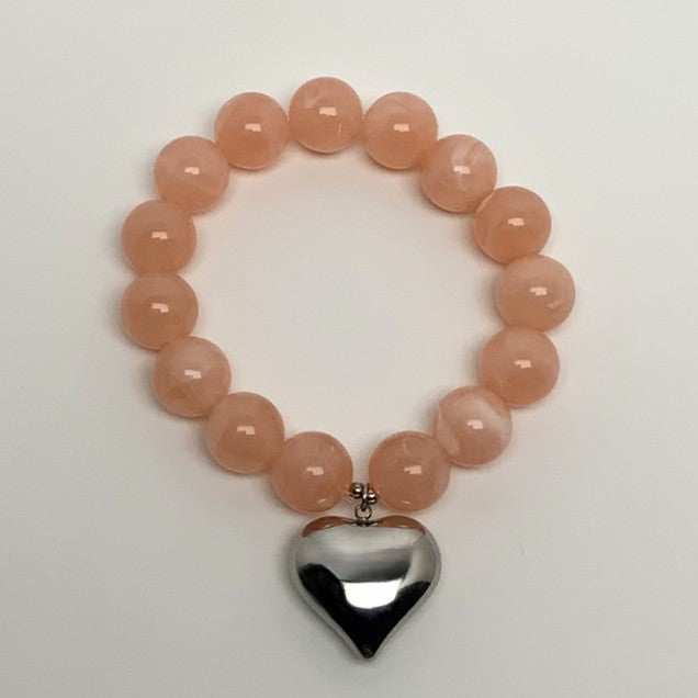 Marble Lucite Beaded Chrome Heart Pendant
