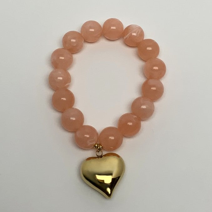 Marble Lucite Beaded Chrome Heart Pendant