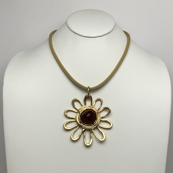 Fabric Cord Flower Statement Pendant Necklace