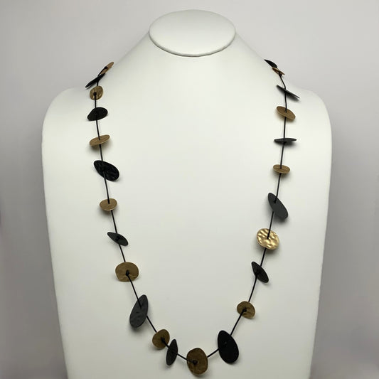 Adjustable Cord Oval Metal Pieces Necklace