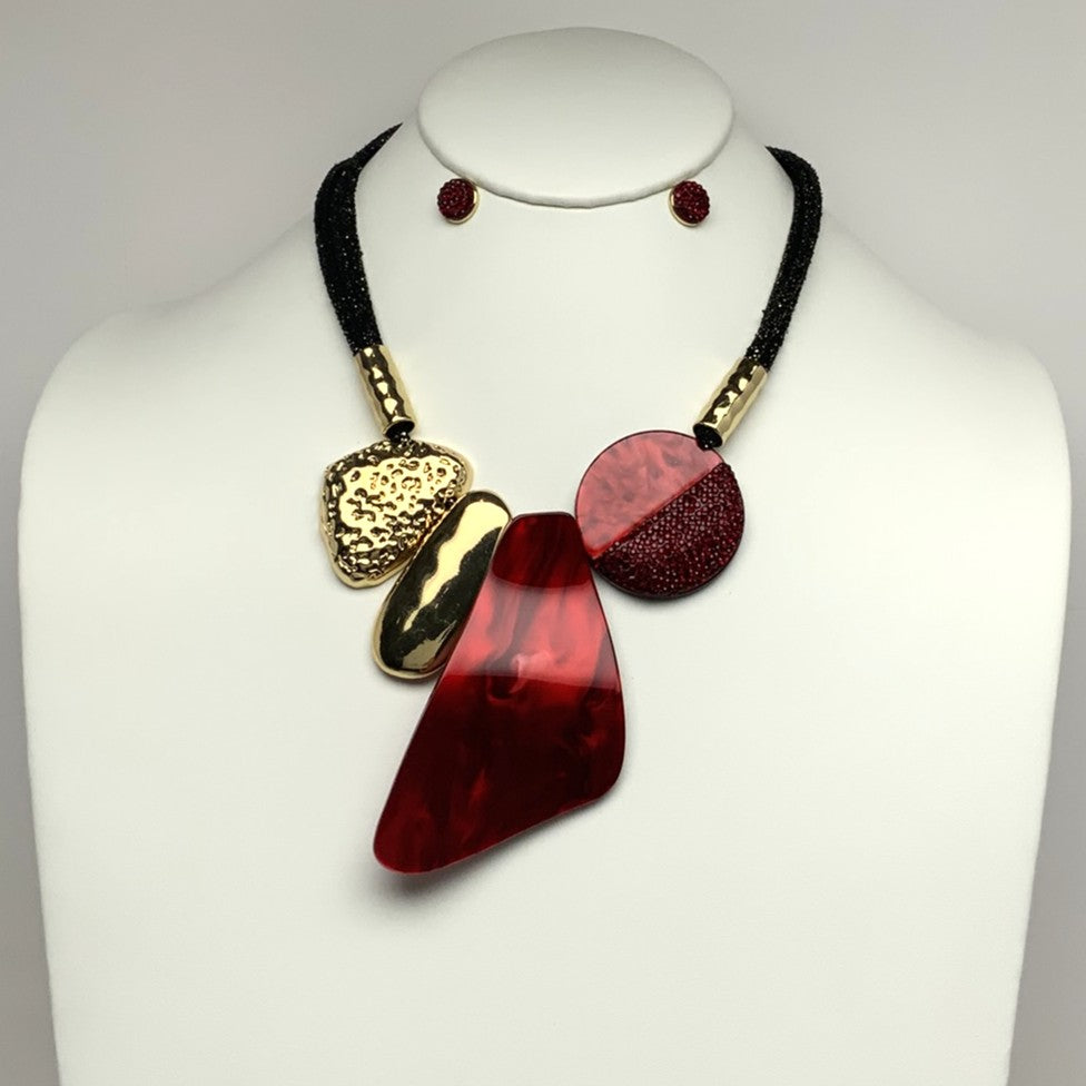 Marble Lucite/Acrylic with Bling Bib Style Necklace Set