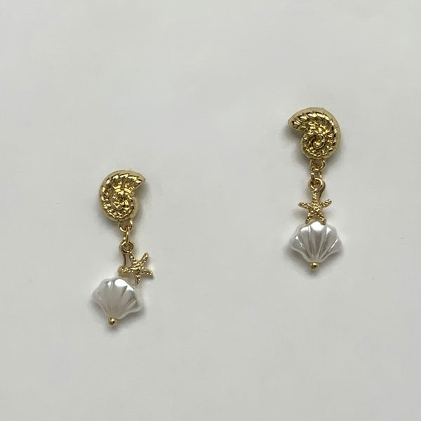 Seashell Design Drop Pearl Earrings