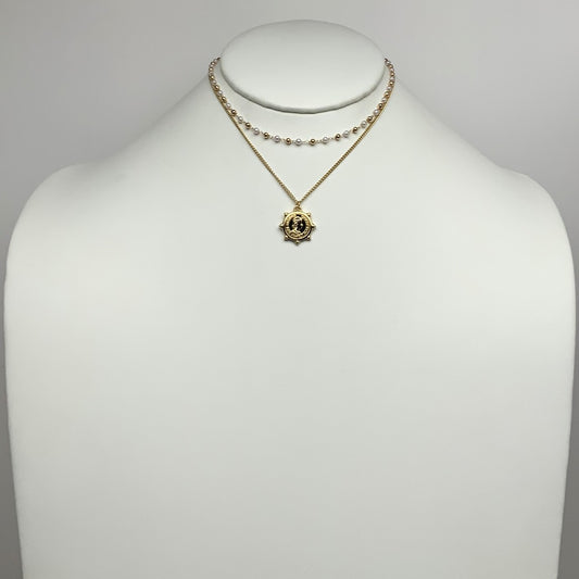 Layered Pearl Chain w/Coin Pendant