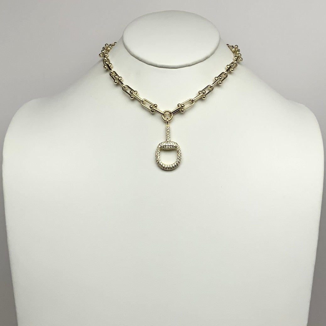 Gold Drop Bling Pendant Statement Necklace