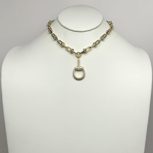 Gold Drop Bling Pendant Statement Necklace