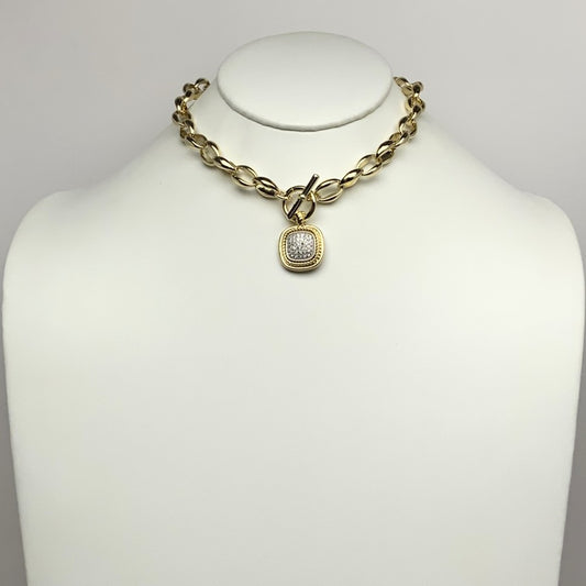 Bling Square Chunky Front Toggle Clasp Necklace