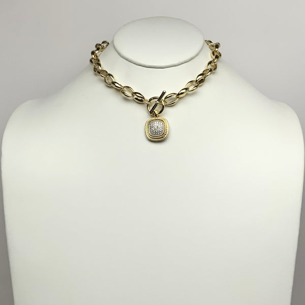 Bling Square Chunky Front Toggle Clasp Necklace