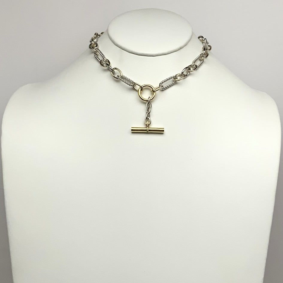 Ribbed Textured Chain w/Statement Design Necklace
