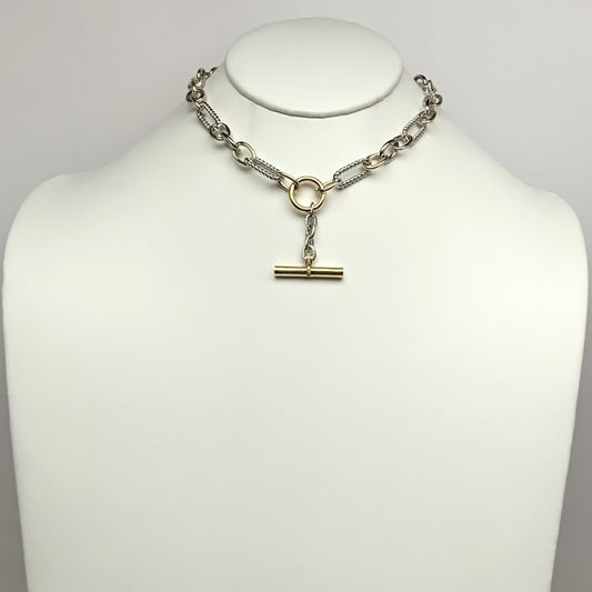 Ribbed Textured Chain w/Statement Design Necklace