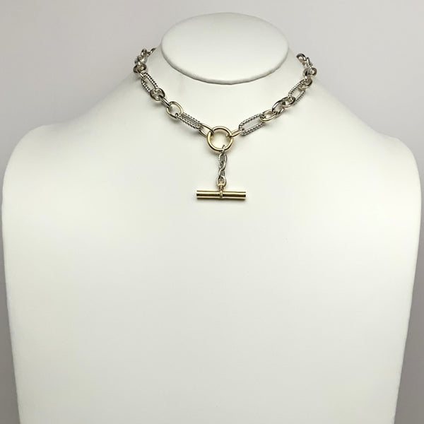 Ribbed Textured Chain w/Statement Design Necklace