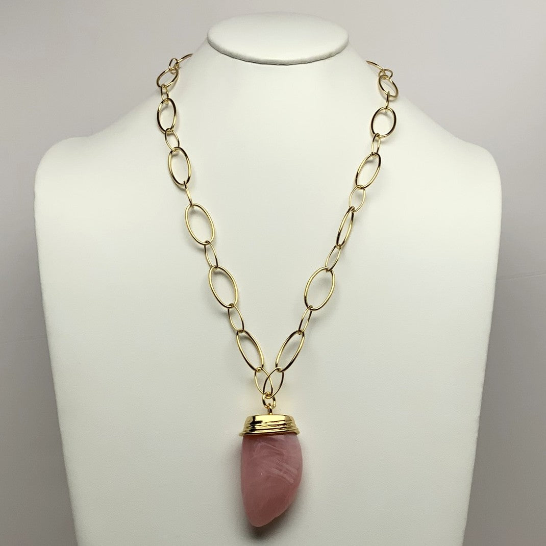 Long Chain Lucite Stone Drop Piece Necklace