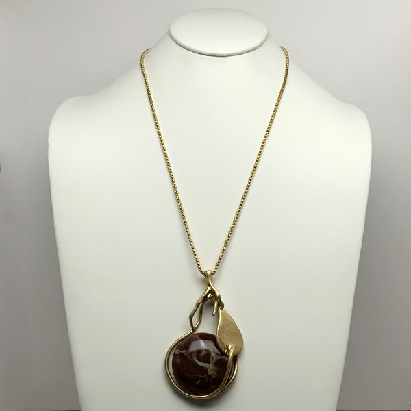 Long Box Chain Abstract Metal Lucite Circle Drop Piece Necklace