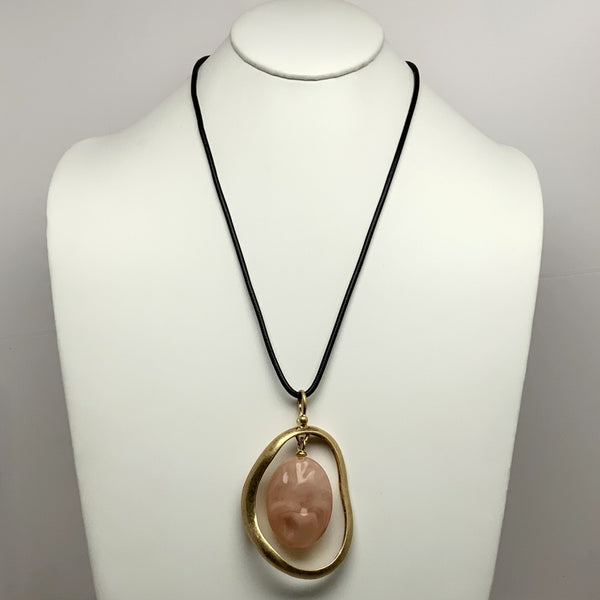 Long Metal Outline Lucite Stone Pendant Necklace