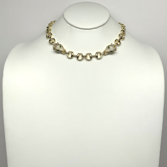 Cubic Zirconia Panther Heads Chain Necklace