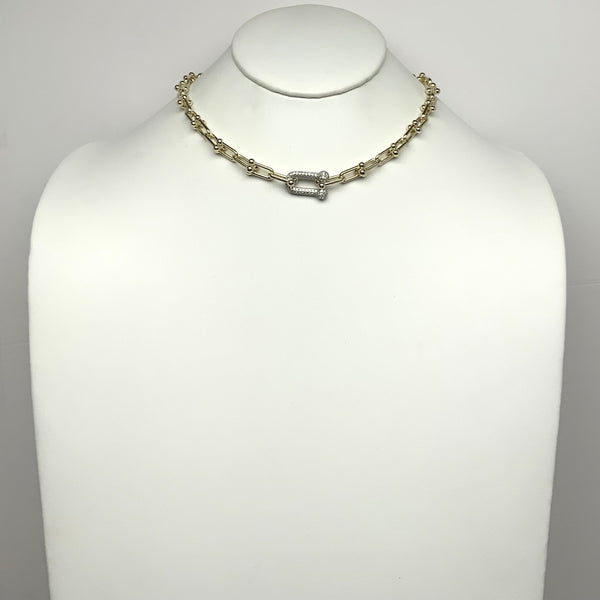 Paper Clip Chain, Bling Middle Part Necklace