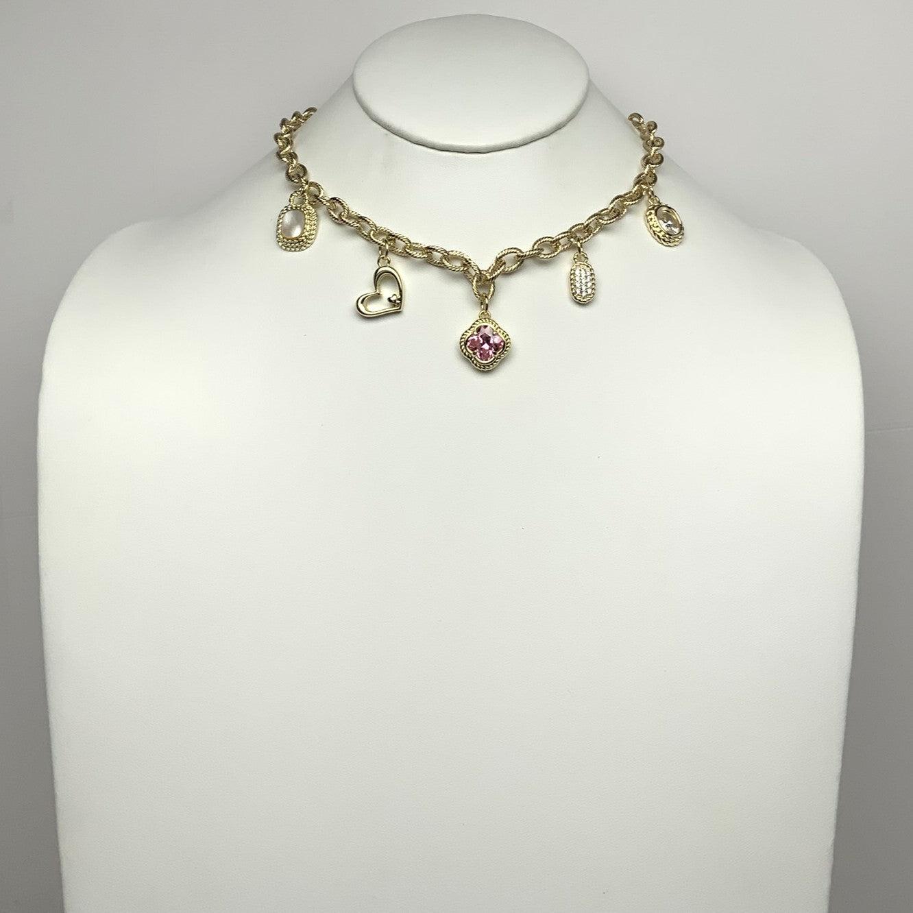 Heart/Bling/Bling Drop Pendant Necklace
