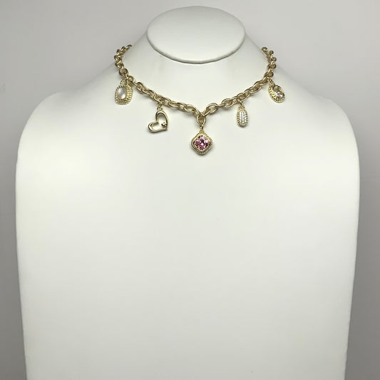 Heart/Bling/Bling Drop Pendant Necklace