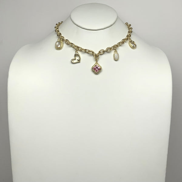Heart/Bling/Bling Drop Pendant Necklace
