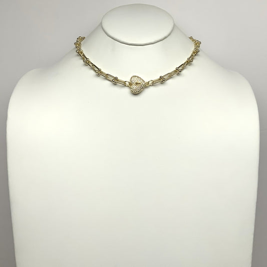 Bling Heart w/Lock Pendant Necklace
