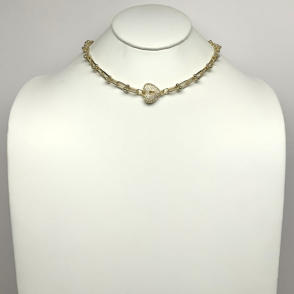 Bling Heart w/Lock Pendant Necklace