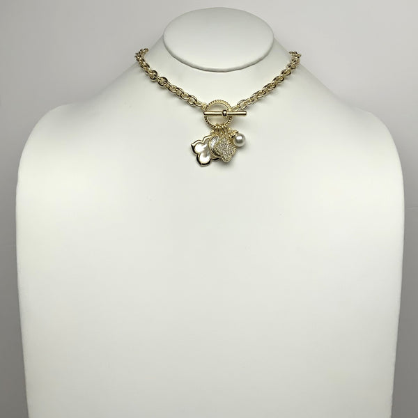 Clover/Bling/Pearl Decorated Pendant Necklace