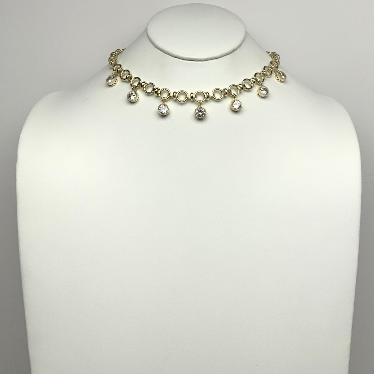 Designer Circle Link Cubic Zirconia Charms Necklace