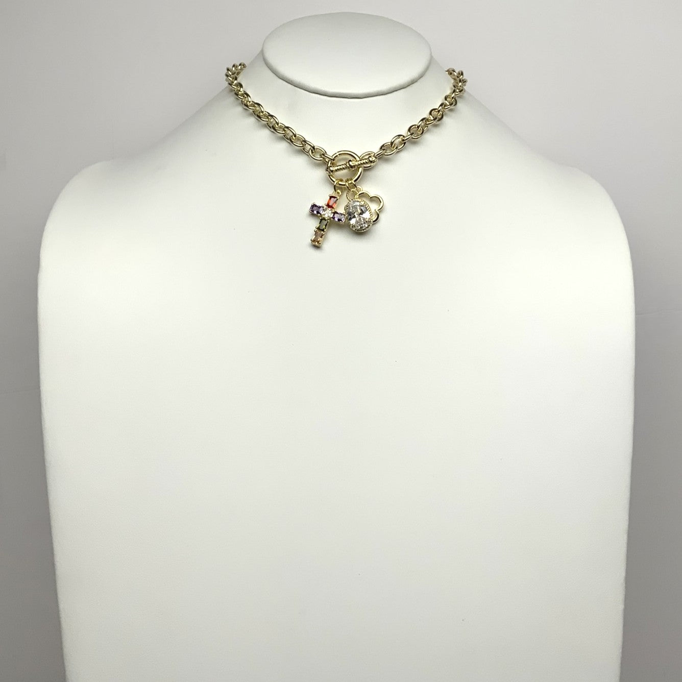 Designer Cubic Zirconia Cross Charm Necklace