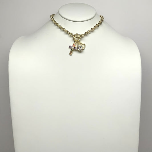 Designer Cubic Zirconia Cross Charm Necklace