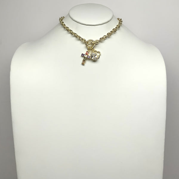 Designer Cubic Zirconia Cross Charm Necklace