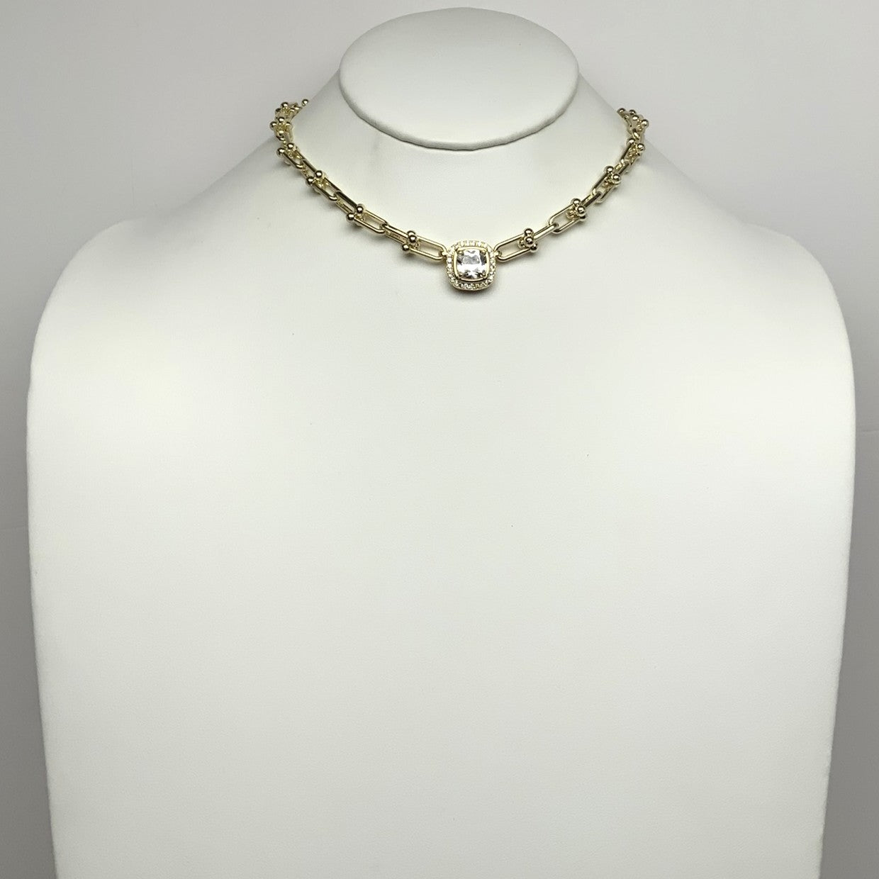 Designer Link Square Cubic Zirconia Pendant Necklace