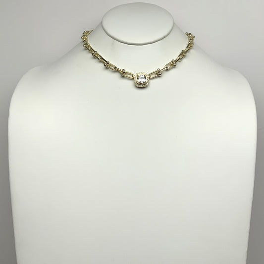 Designer Link Square Cubic Zirconia Pendant Necklace
