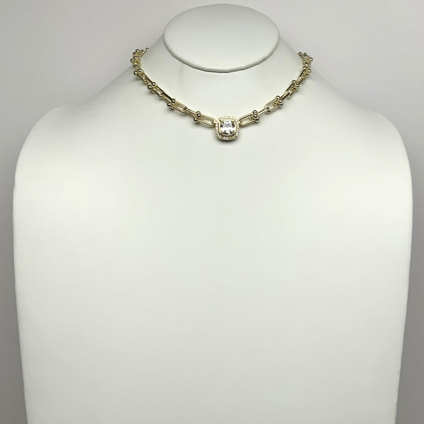 Designer Link Square Cubic Zirconia Pendant Necklace