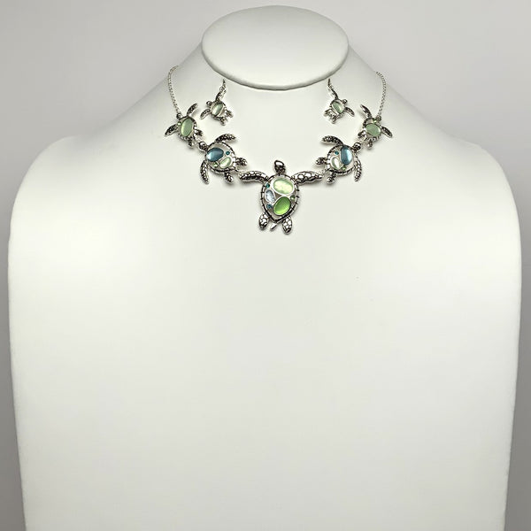 Turtle Sea Glass Bib Style Necklace