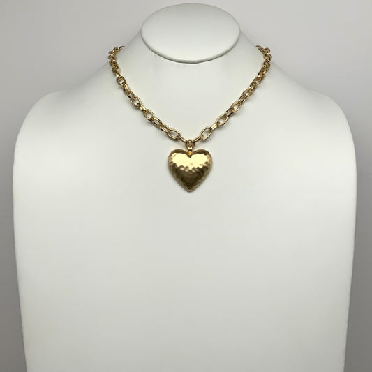 Chain Necklace Textured Heart Pendant Necklace