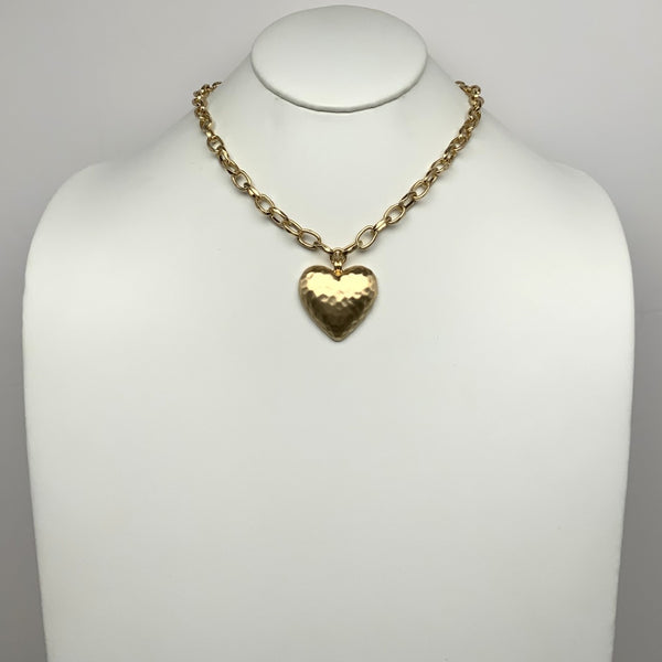 Chain Necklace Textured Heart Pendant Necklace
