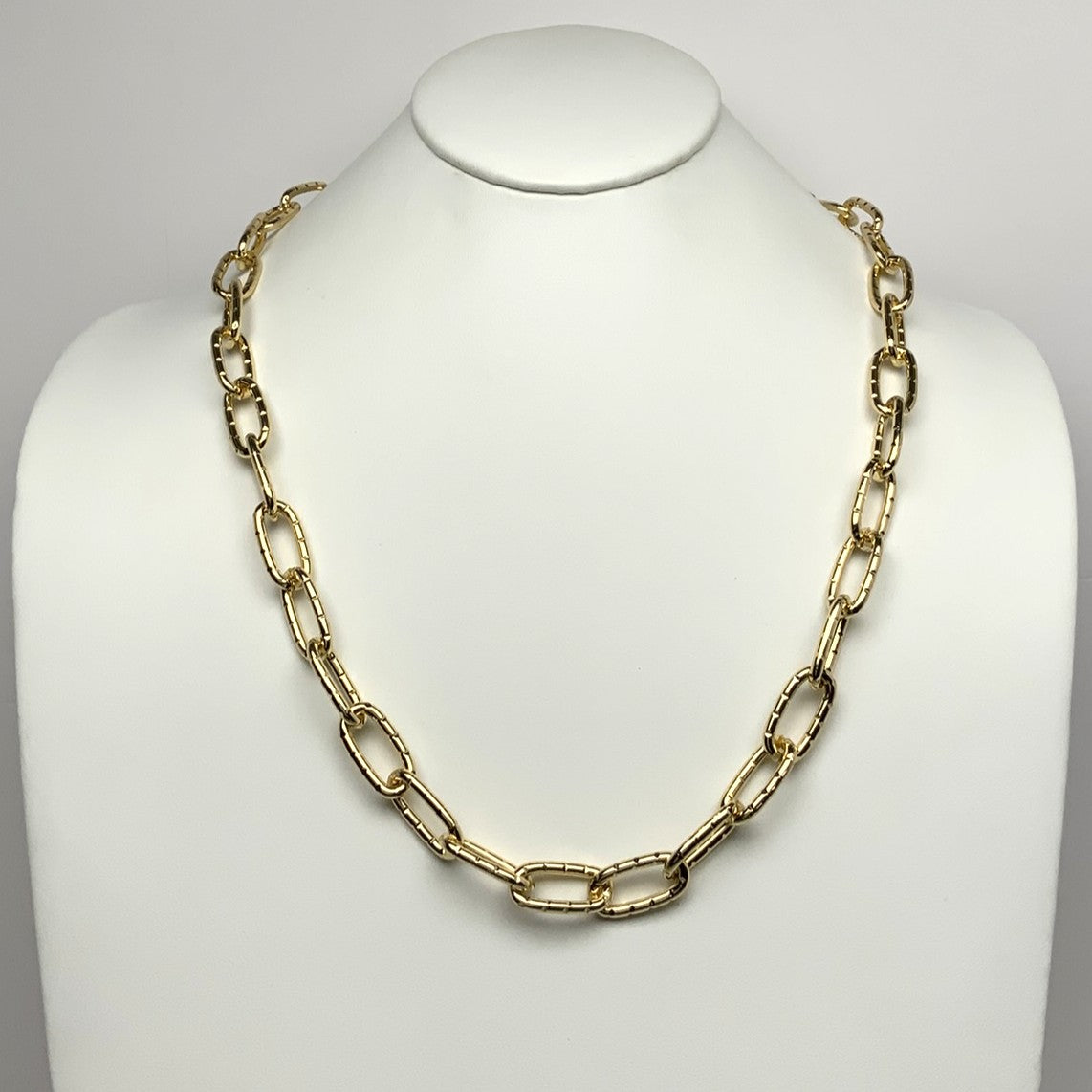 Oval Ridges Link Chain Long Necklace