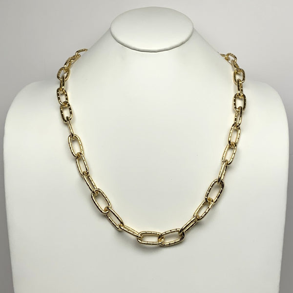 Oval Ridges Link Chain Long Necklace