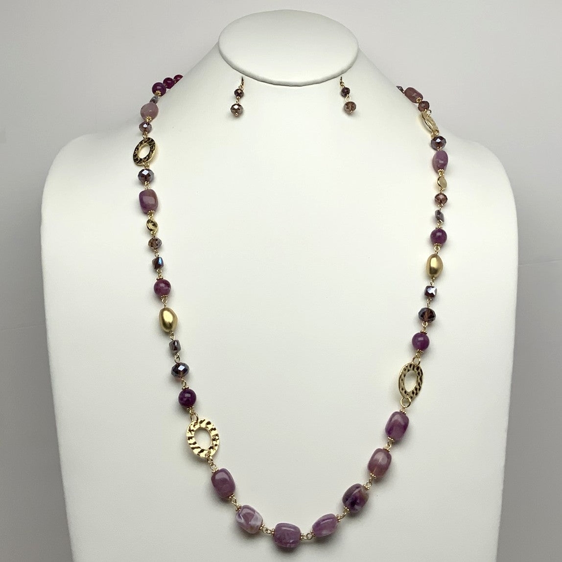 Long Lucite Bead Flat Metal Circle Necklace Set