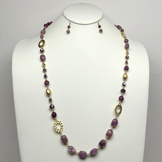 Long Lucite Bead Flat Metal Circle Necklace Set