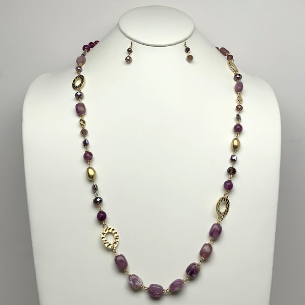 Long Lucite Bead Flat Metal Circle Necklace Set