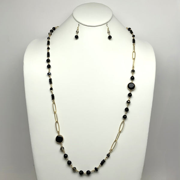 Long Crystal Flat Bead Necklace Set